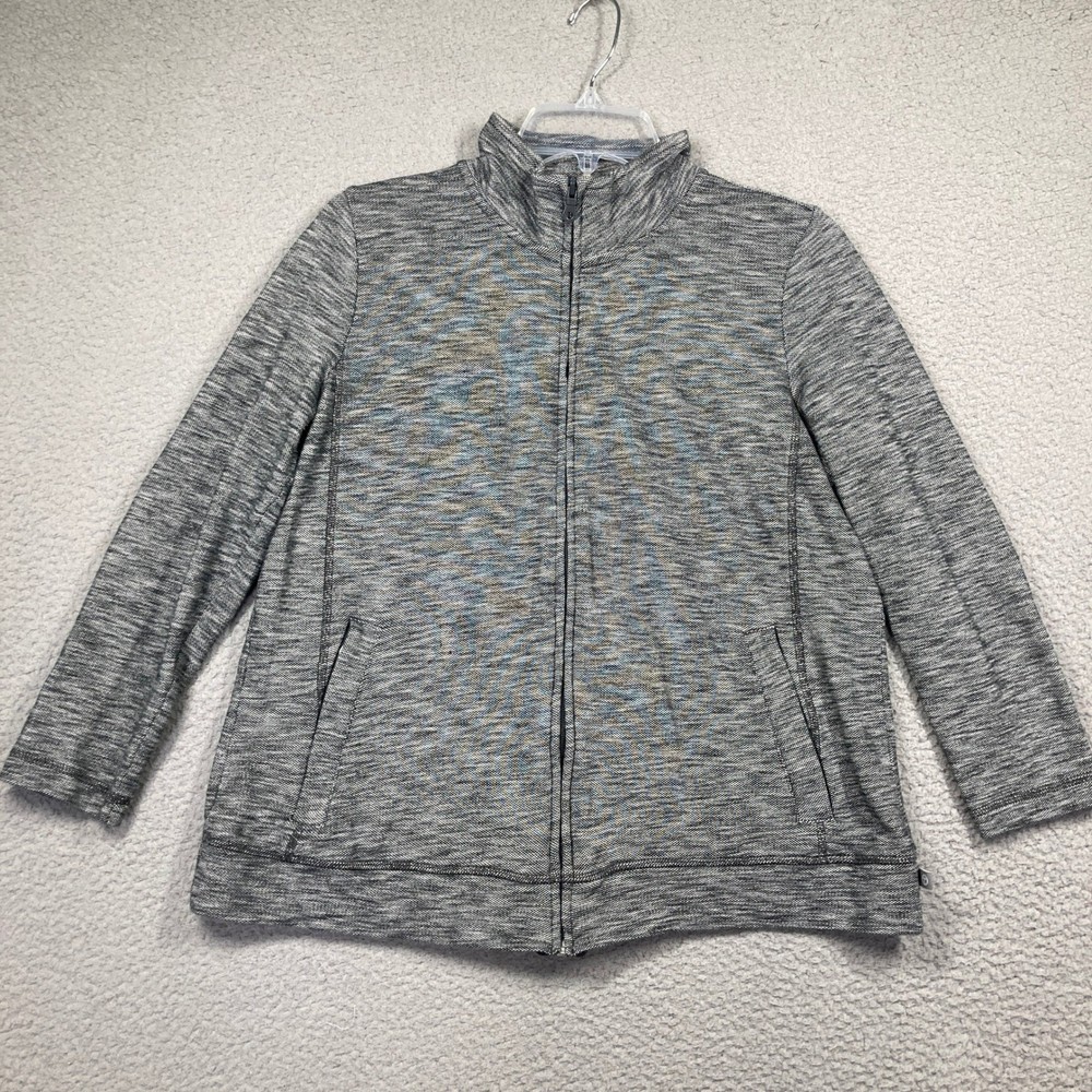 T by Talbots Full Zip Jacket Womens XP Petite Grey Space Dye Cotton Mock Neck