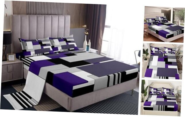 Purple Gray White Geometric Sheet Set Size Kids Geometry Sheets Queen Multi 20