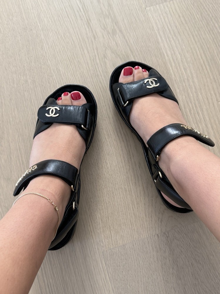 CHANEL Dad Sandals in Black & White Leather
