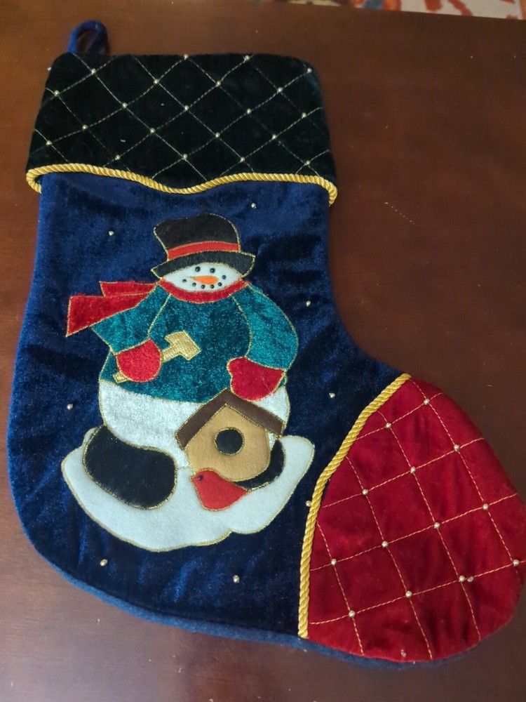 Christmas Stocking - Snowman- Bead Accent, Red Blue Green-image