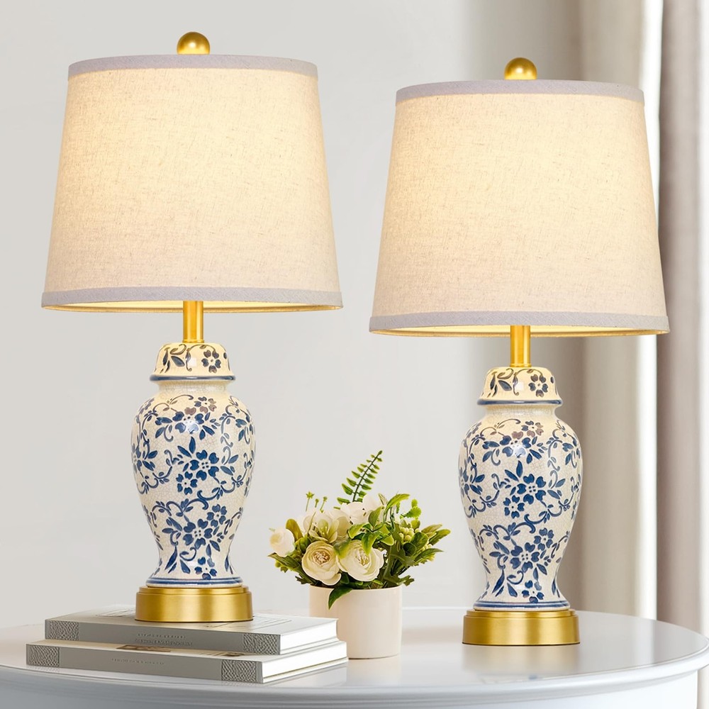 RORIANO Chinoiserie Ceramic Table Lamps Set of 2 for Living Room Bedroom Beds...