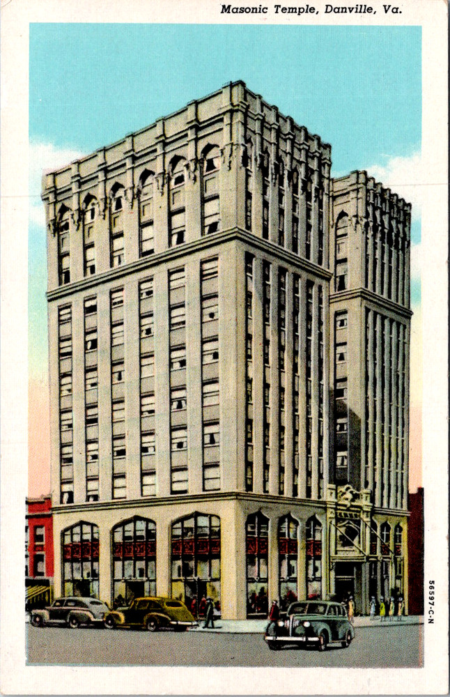Vintage Postcard Masonic Temple Danville Virginia Historic Building