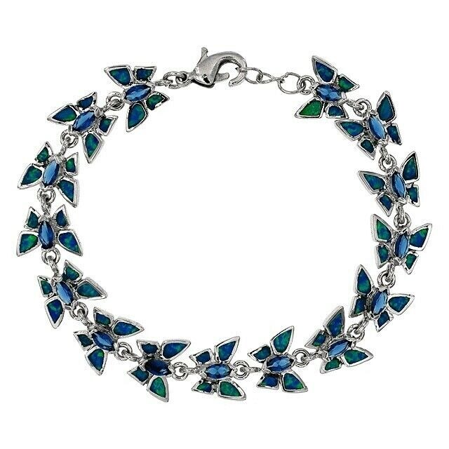 Butterfly 3CT African Sapphire & Opal 925 Sterling Silver Tennis Bracelet OB5