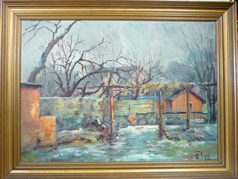 UNINDENTIFIED ARTIST! FARMHOUSE EXTERIOR. NO RESERVE