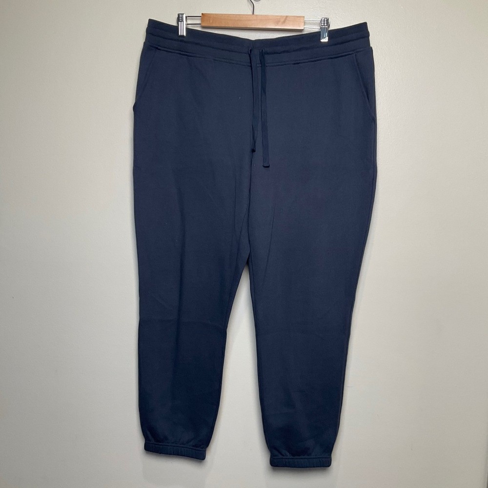 LL Bean Mens XL Navy Blue Fleece Jogger Sweatpants Drawstring Pockets EUC