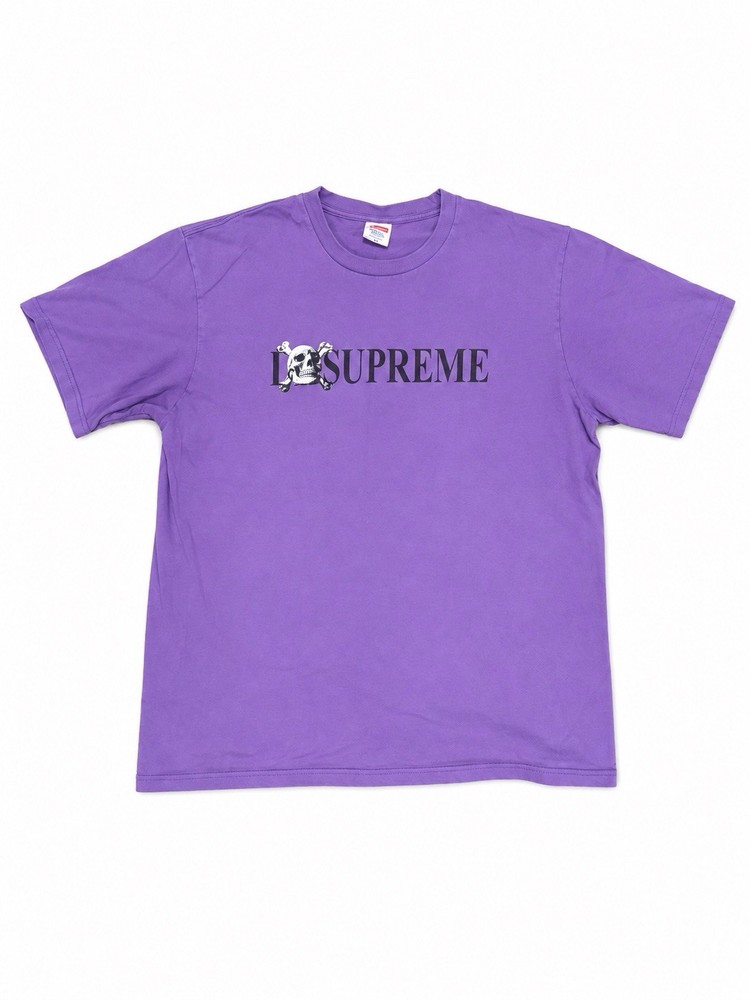 Supreme Purple Logo Crew Neck Short Sleeve Cotton Jersey T-Shirt Men's L