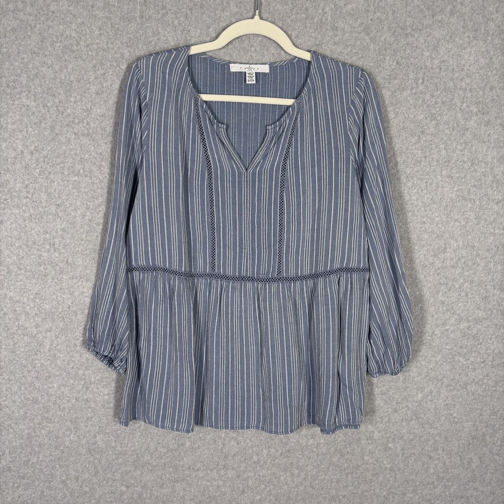 Fever Top Small Crochet Flowy Tunic Chambray Peasant Cottage Farmhouse Boho