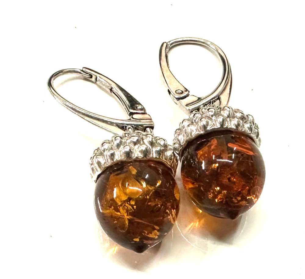 Vintage Acorn Dangle Earrings MARKED 925 Sterling Silver Jewelry Lot H