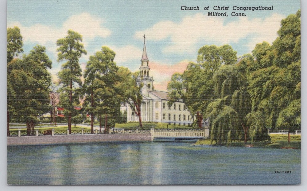 Milford CT Church of Christ Congregational Colortone Postcard Curteich