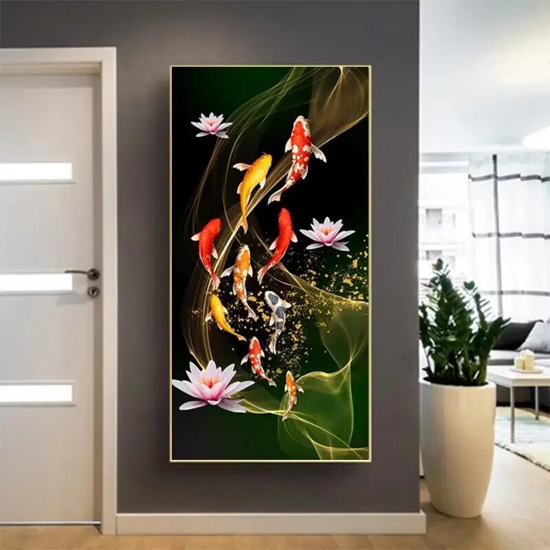 Lucky Koi Carp Landscape Poster Canvas Painting Wall Art Print Picture