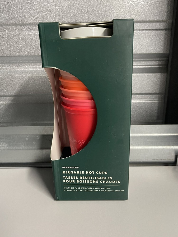 Starbucks® NEW Reusable HOT Holiday Cups 16oz - Set of 6 w/ lids