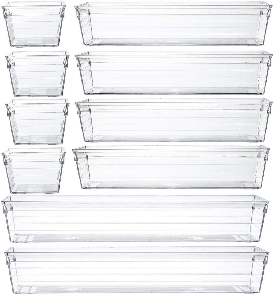 Backerysupply Clear Plastic Drawer Organizer Tray for Vanity Cabinet