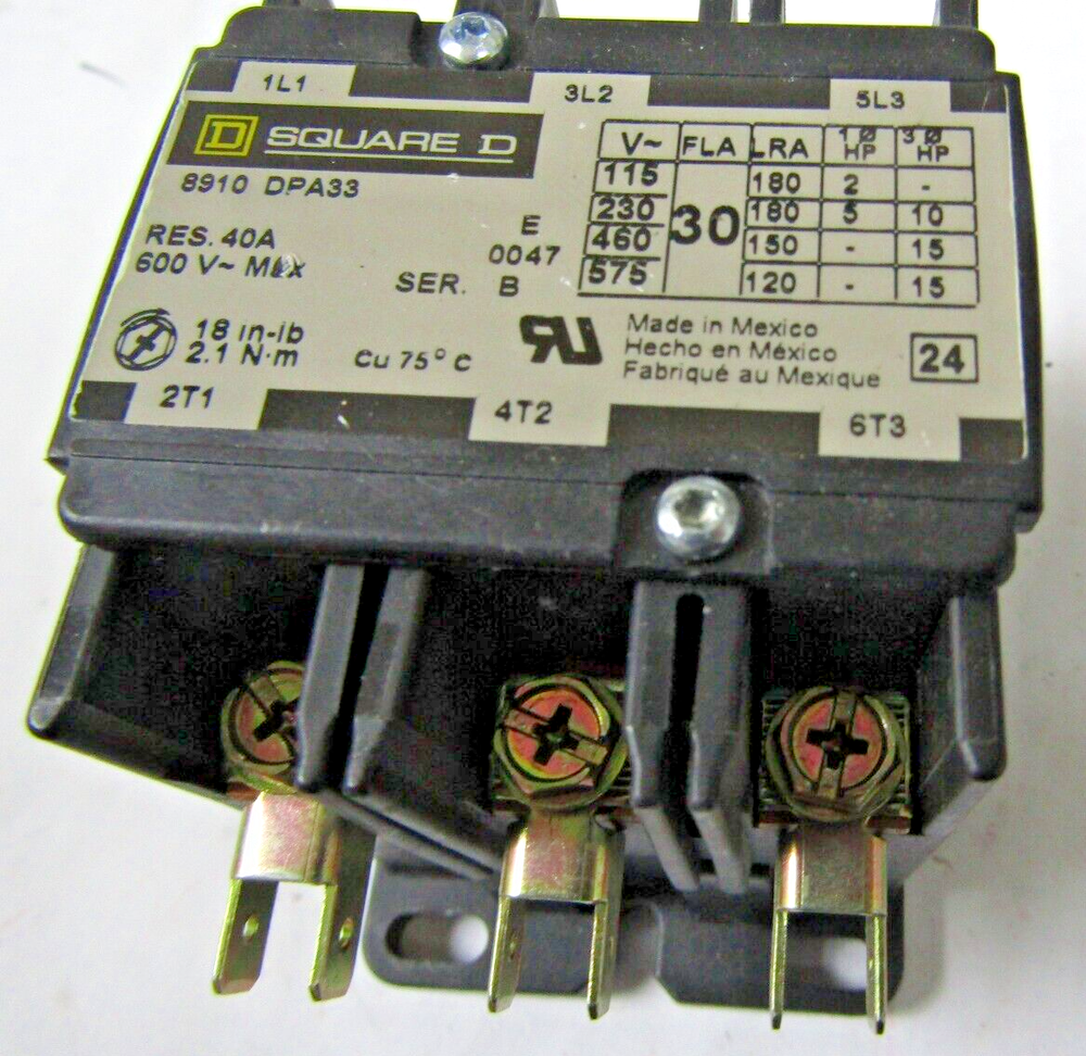 ✌️SQUARE D 8910 DPA33 CONTACTOR 30 AMPS 3 POLE COIL 24VAC