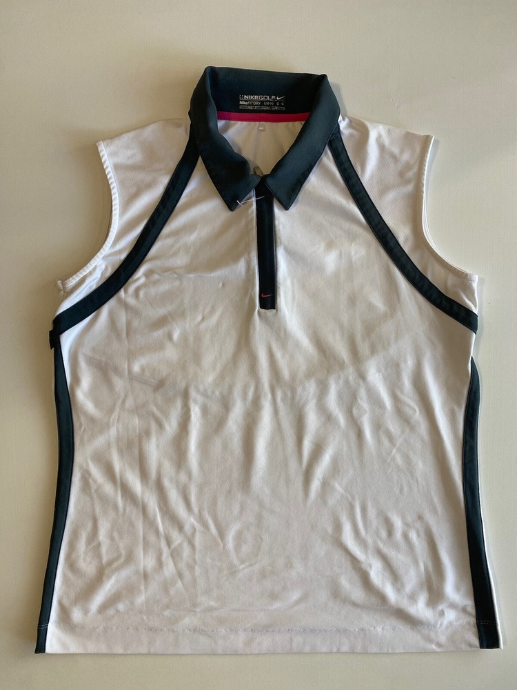 Nike  Womens Golf Polo Shirt Sz L (14/16) Gray/White 1/4 Zipper Sleeveless