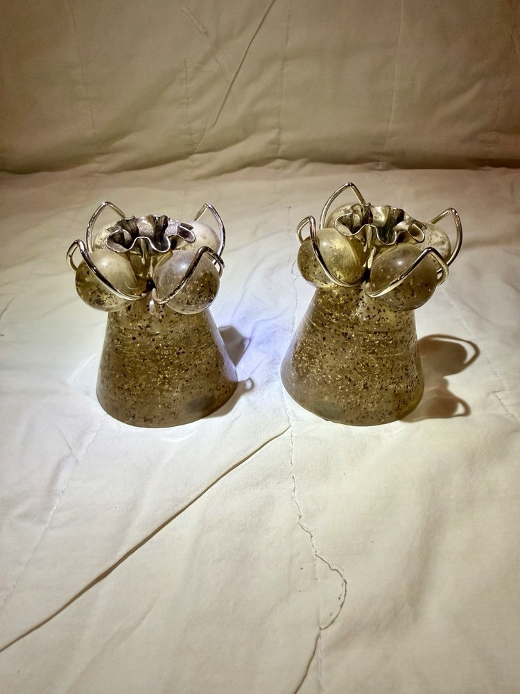 Vintage mid-century modern lucite acrylic&metal glitter ball taper candle holder