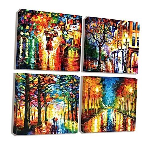 Vibrant Rainbow Fall Tree Abstract Nature Canvas Art 12x12 Inch