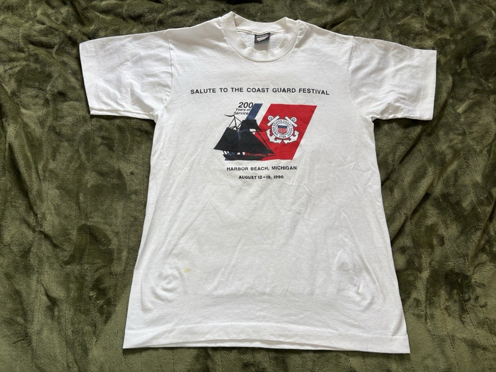 Coast Guard Shirt Mens Medium White Harbor Beach Michigan Festival Vintage 90s