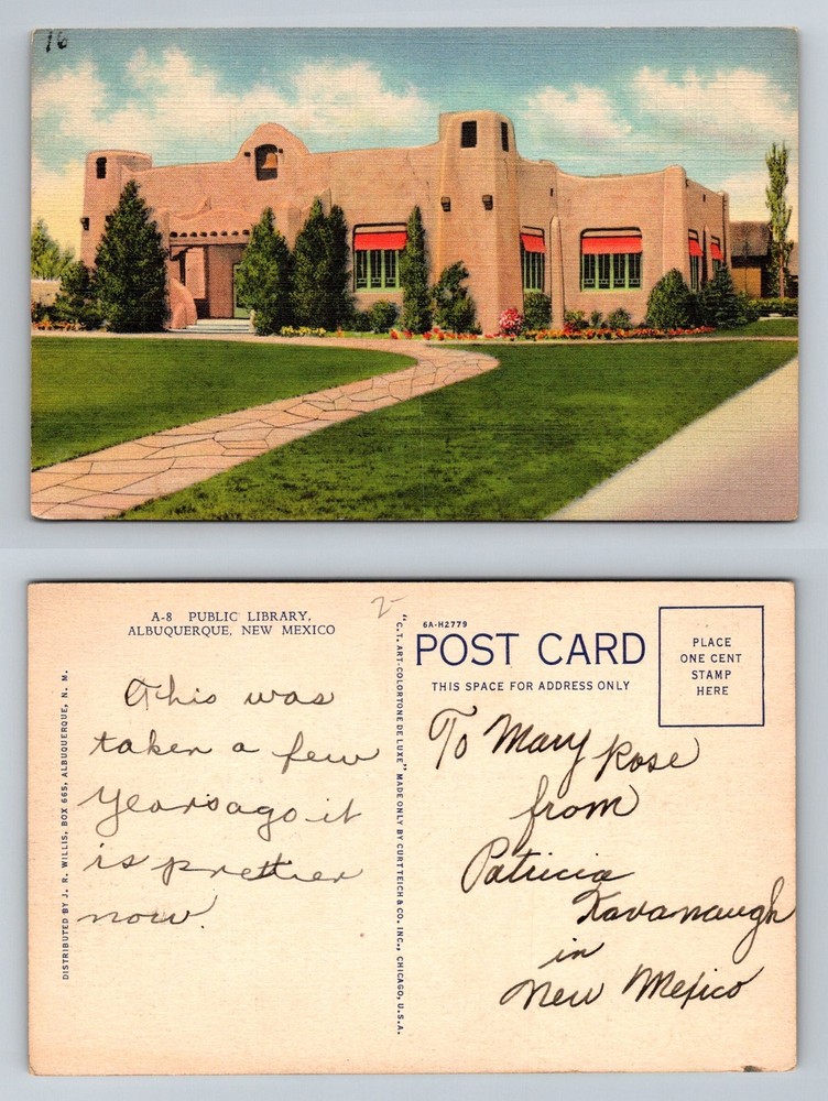 Albuquerque, NM-New Mexico, Public Library Pueblo Architecture Vintage Postcard