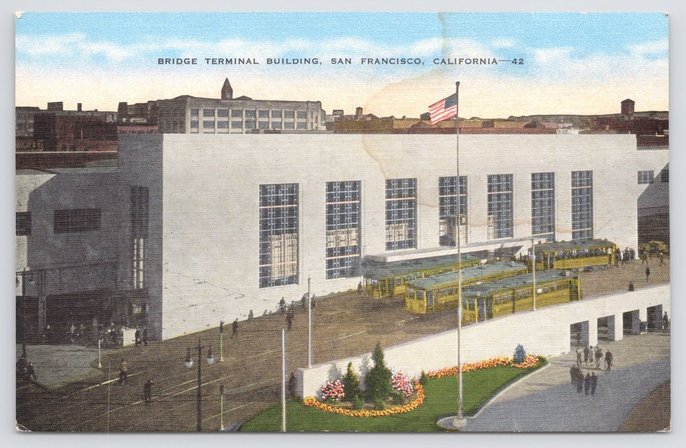Linen~Air View Bridge Terminal Building San Francisco CA~Vintage Postcard