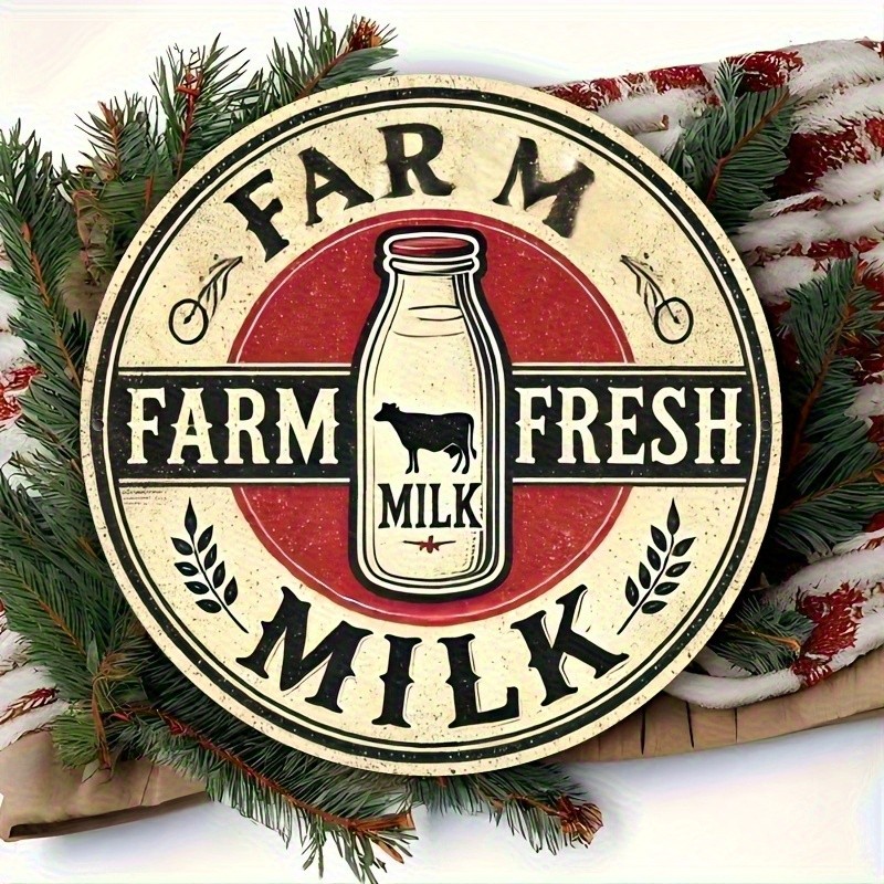 Vintage Farmhouse Cow Milk Bottle Rustic Metal Sign