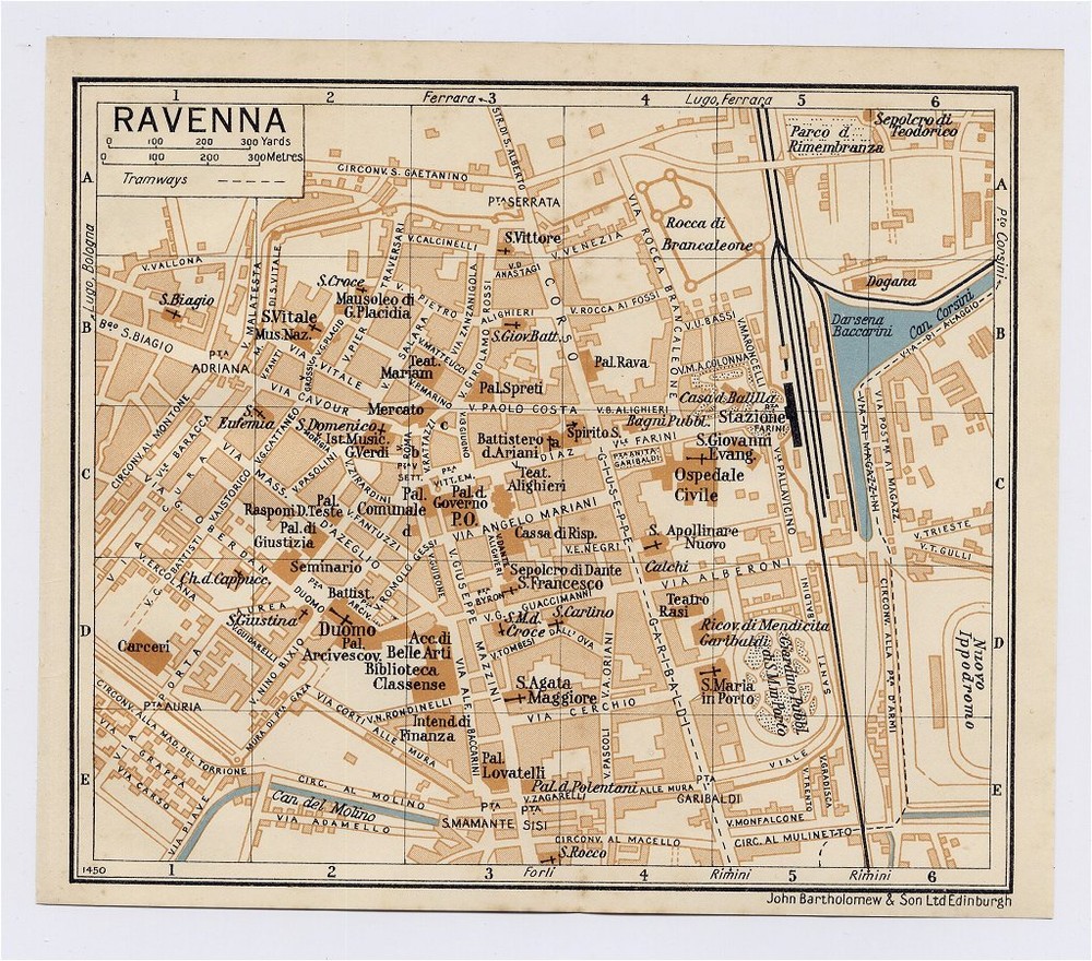 1937 Original Vintage City Map Of Ravenna / Emilia-Romagna / Italy