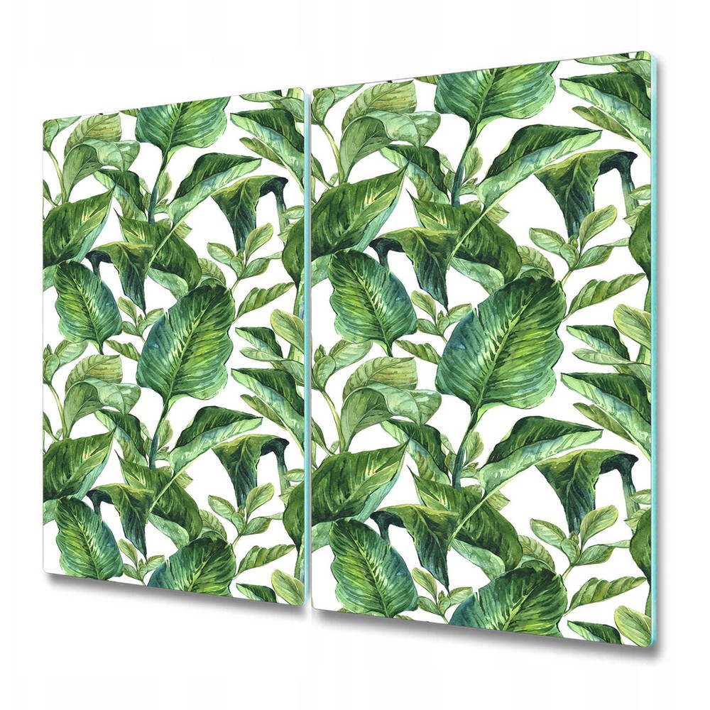 Tempered Glass Chopping Cutting Board Tropical leaves green and yellow 2x30x52