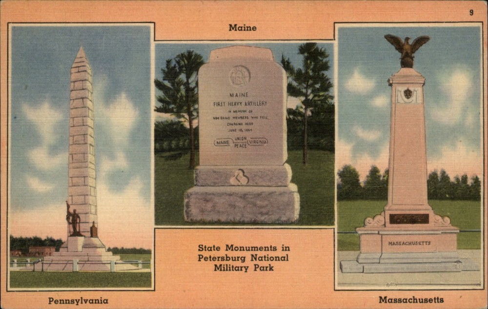 Petersburg Virginia National Military Park state monuments unused linen postcard
