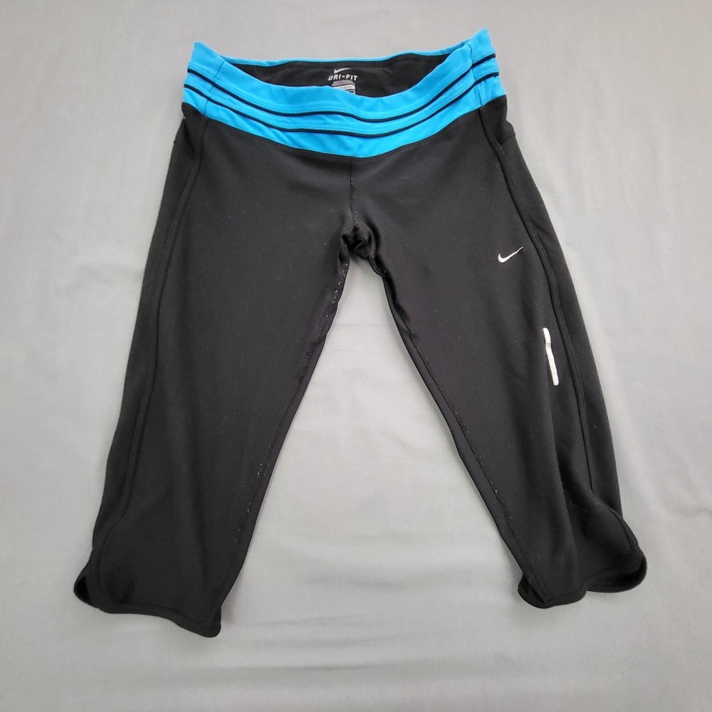 Nike Legging Womens Large L Capri Dri Fit Low Rise Stretch Pull On Black