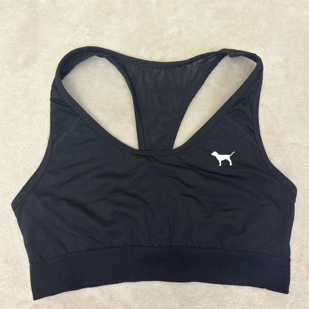 Victoria's Secret PINK Sports Bra Womens Size L Black Racerback Mesh Logo