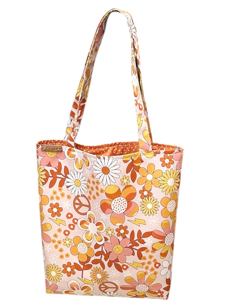 Groovy Themed Medium Cotton Lined Multicolor Handmade Tote Bag Brand New