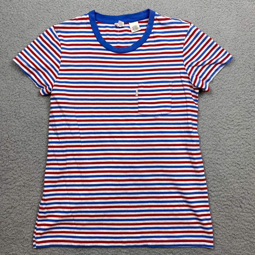 Levi's T Shirt Womens Size XS Slim Fit Blue Red White Striped Tee Short Sleeve