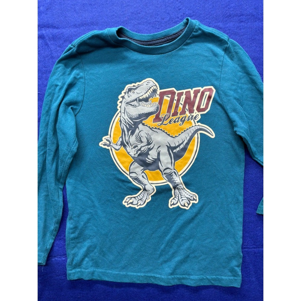 365 Kids Garanimals Long Sleeve Shirt Boys Size 10 Teal Blue Dino League T-Rex