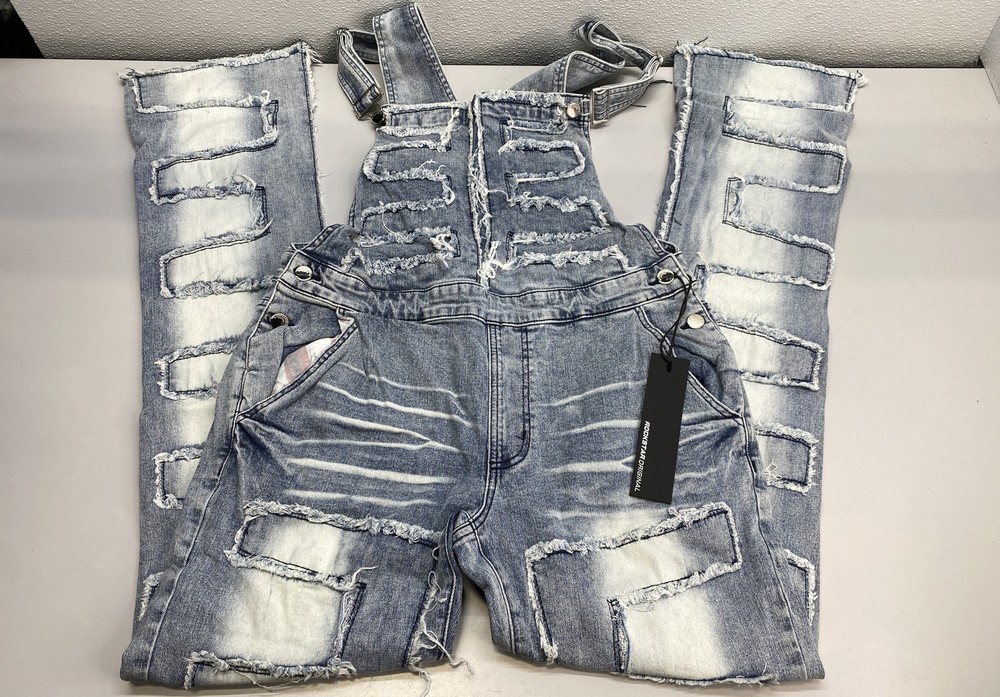 Rockstar Original Mens Overall Blue Size L Alfie Denim Stacked Distressed