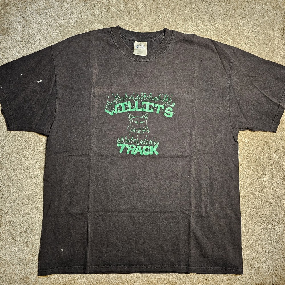 Vtg Y2k Faded Black Willits Track Mens XL School Sports T-Shirt Skate Sleeze Emo