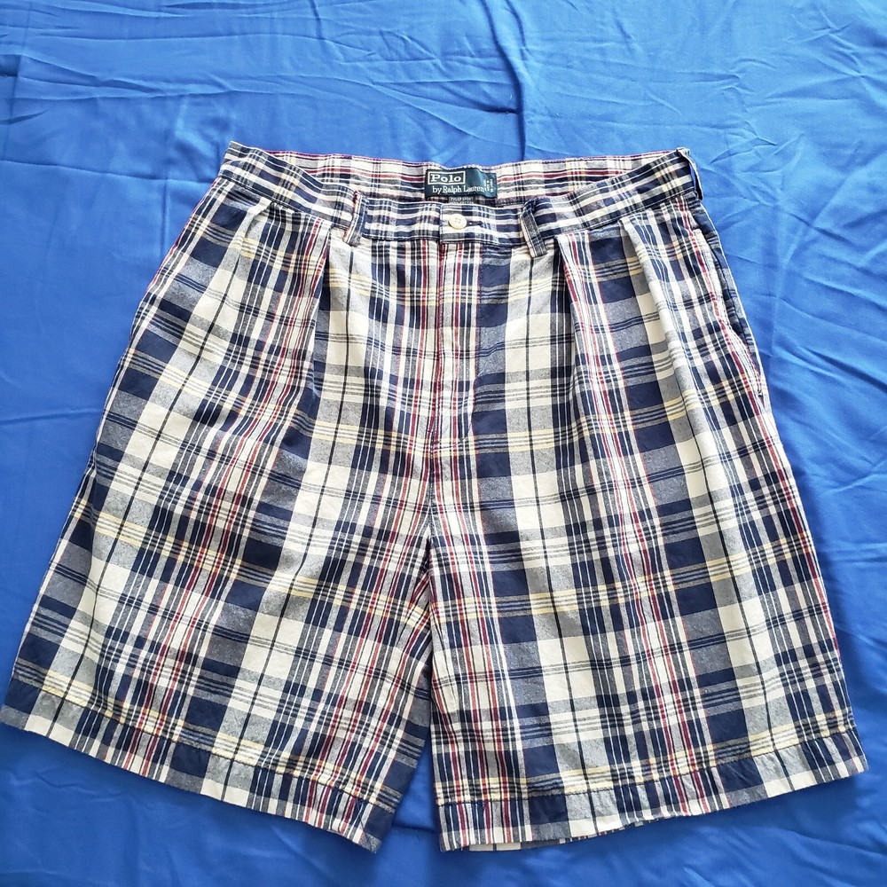 Vintage Polo Ralph Lauren Shorts Mens 34 Plaid 100% Cotton TYLER SHORTS 90s Y2K