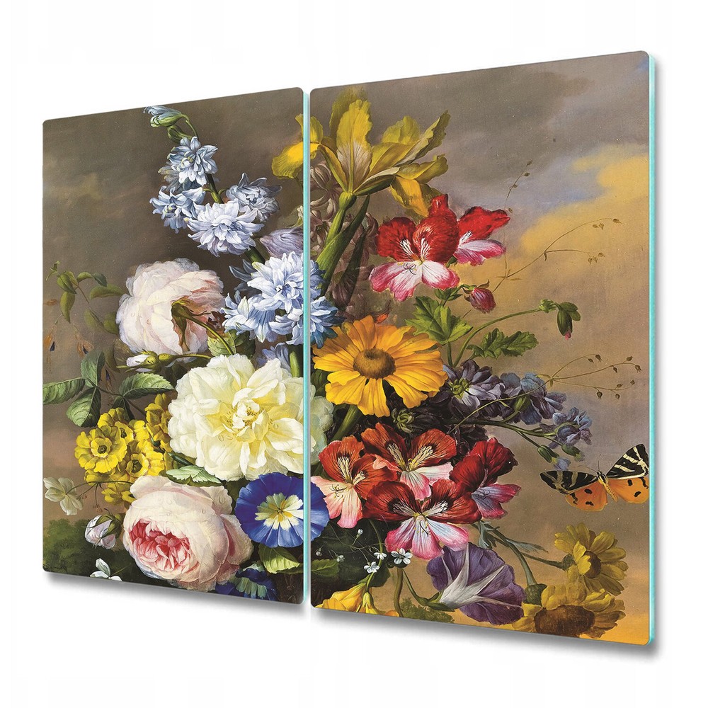 Glass Chopping Cutting Board Still Life Bouquet Oil Painting Century 2x30x52
