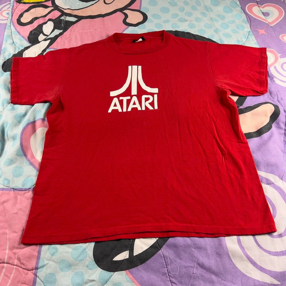 Vintage Atari V-Neck Red Shirt Super Rare Game Console Authentic 2000 Large Y2K