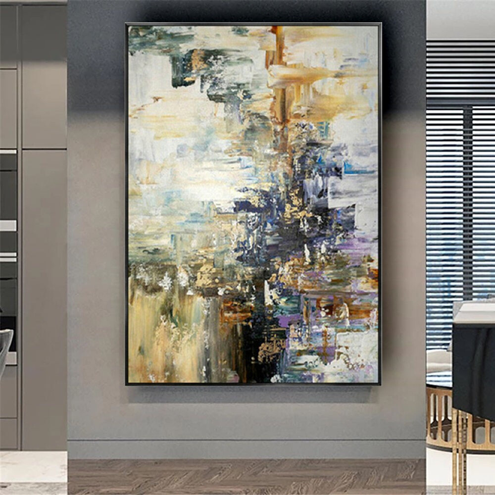 Modern home wall decoration pendant hand painted abstract oil painting yellow