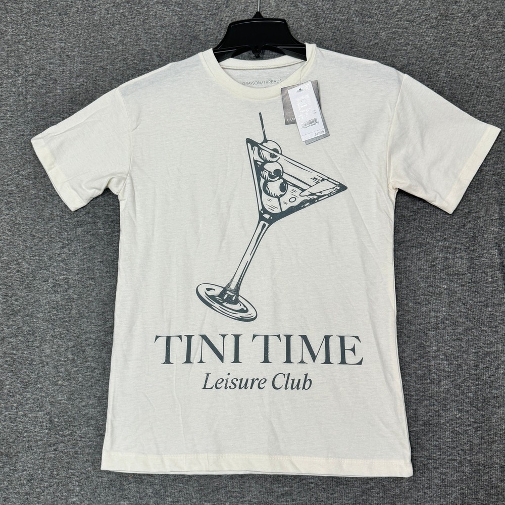 Grayson Threads Tini Time Womens T-Shirt Size XS Cream Short Sleeve Crew Neck