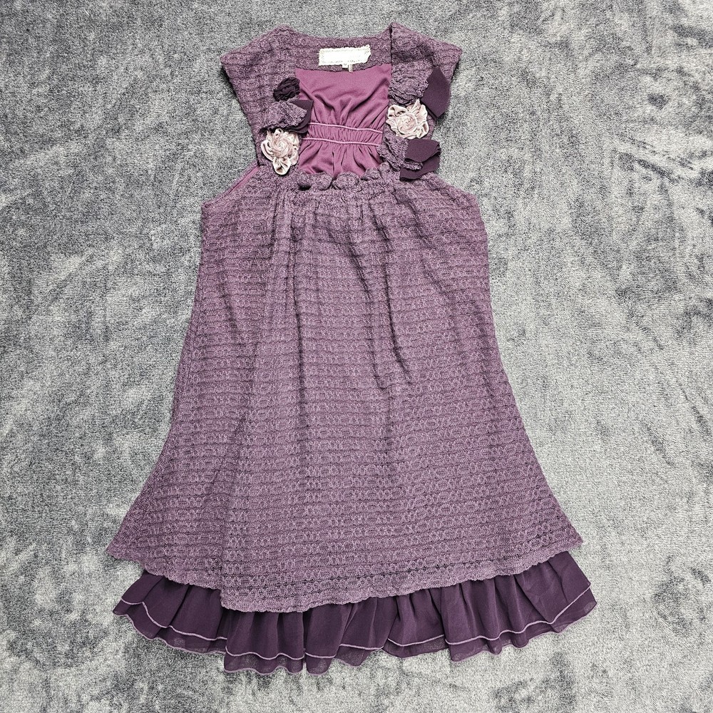 A'REVE Purple Dress Floral Ruffle Layered Sleeveless Size M Fairy Anthropologie