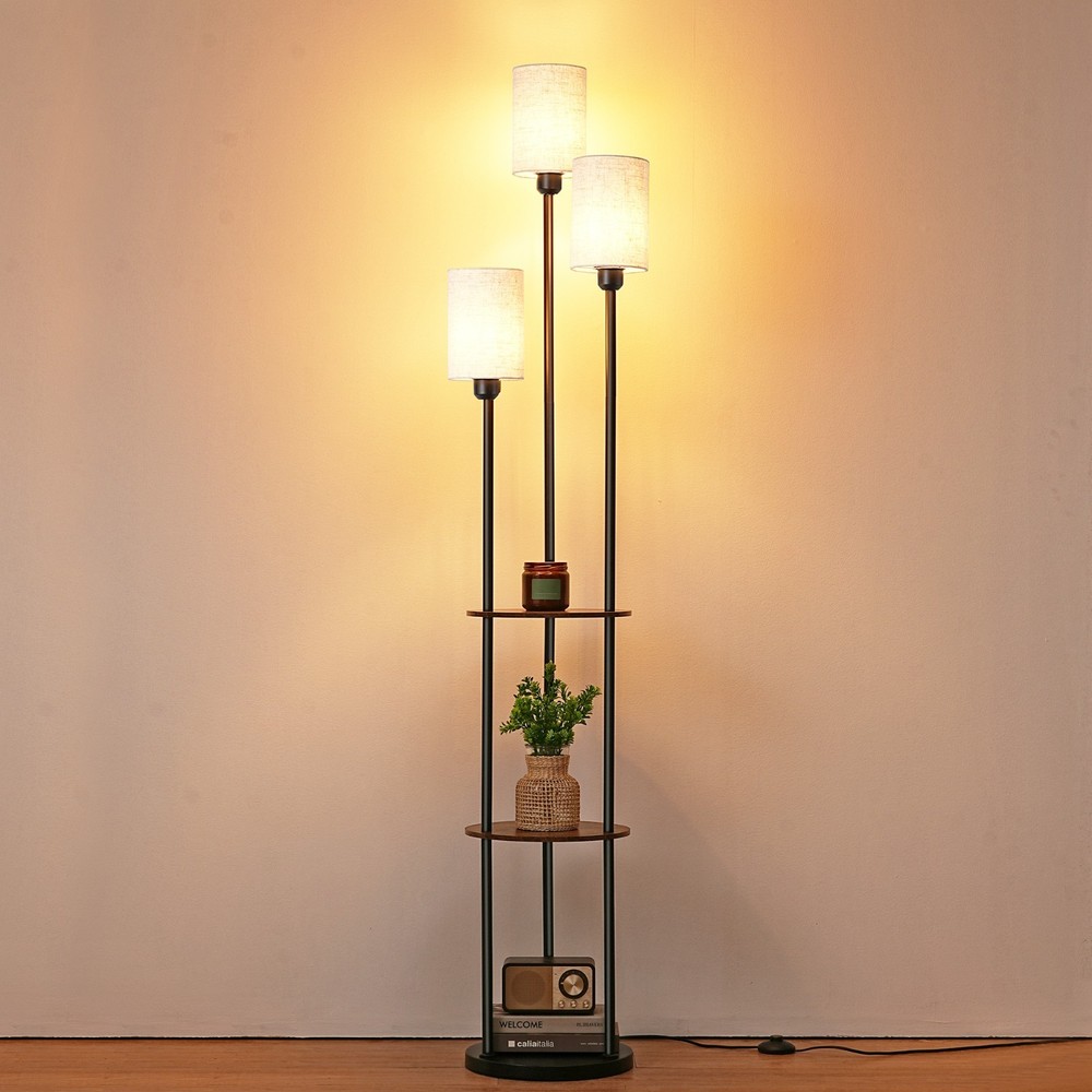 EDISHINE Modern Tray Table Floor Lamp, 3 Lights & 2 Shelves, Space-Saving Design