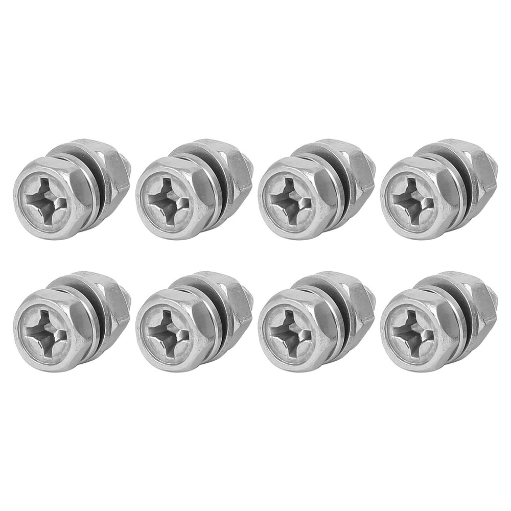 8Set M6x14mm Hex Head Fully Threaded Screw Bolt Nut with Flat and Lock Washers