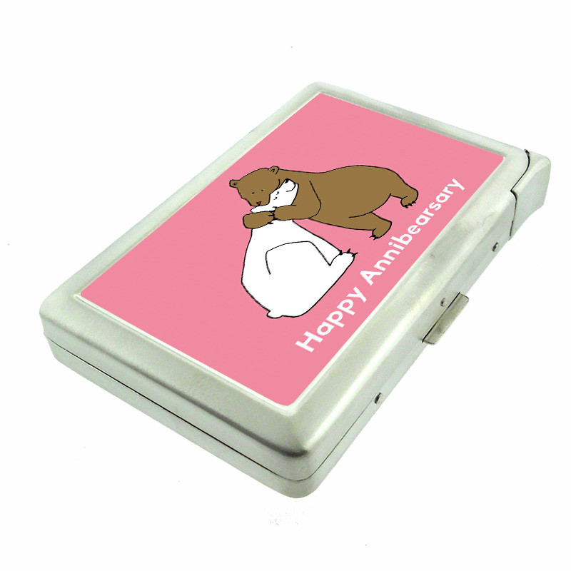 Anniversary Bear Pun Em1 100's Size Cigarette Case with Built in Lighter Wallet