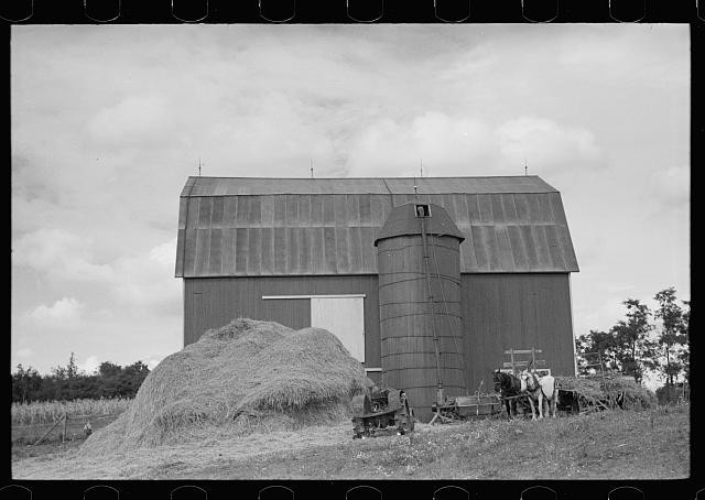 Photo:Tompkins County New York 1937 Anton Weber Farm Barn Silo Horses