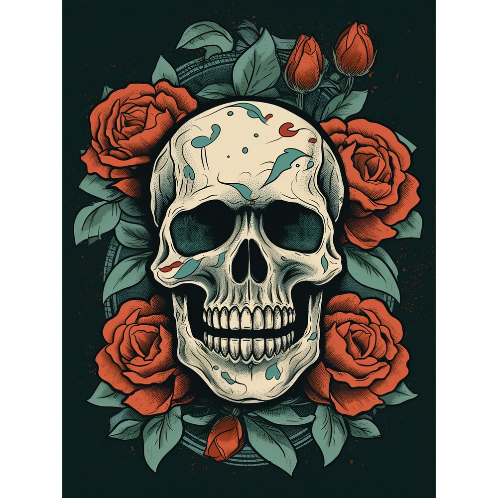 Skull Roses Old School USA Tattoo Americana 50s Huge Wall Art Poster Print Giant