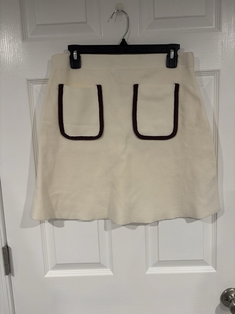 Zara Knit Cream Skirt Brown Pocket Size Large Women’s New With Tag Small Stain