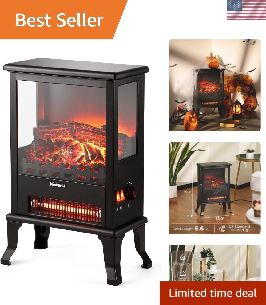 19-Inch Black Modern Freestanding Electric Fireplace Stove with Infrared Heating