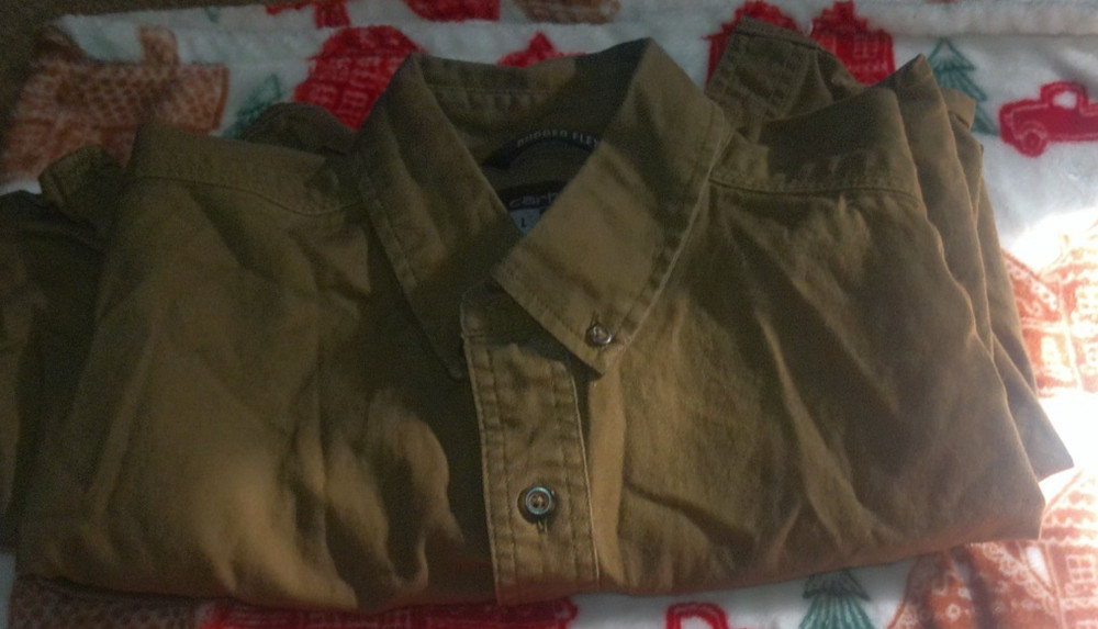 Mens Carhartt Shirt, Brown, Large, Short Sleeves, Rugged Flex, Relaxed Fit, Nice