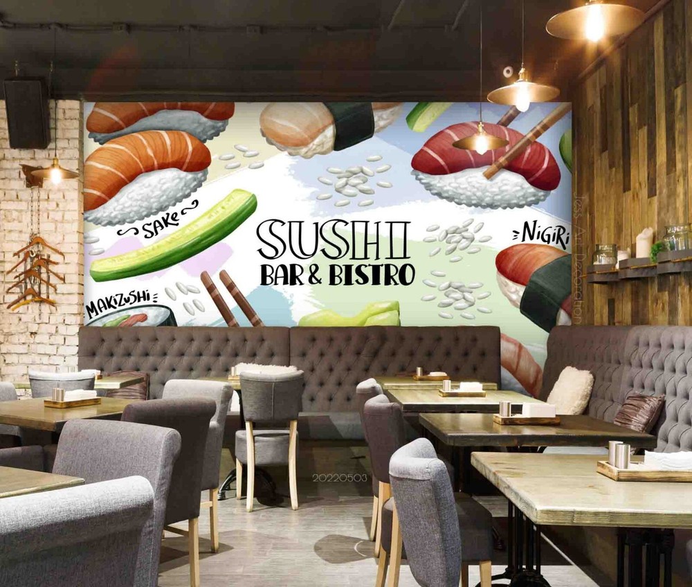 3D Sushi Themed Self-Adhesive Removable Wallpaper Murals