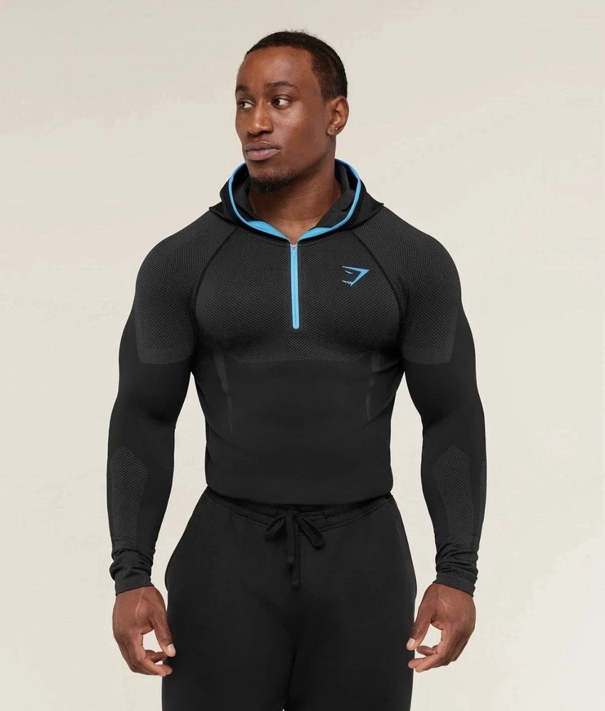 Gymshark Onyx 5.0 Seamless Hoodie - Black/Onyx Grey Brand New - Size Large